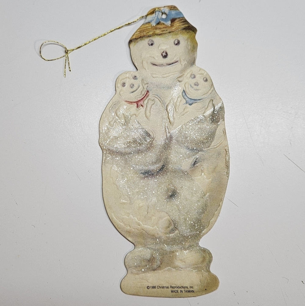 VINTAGE 1988 Glitter Snowman Babies Cardstock Ornament Christmas Reproductions